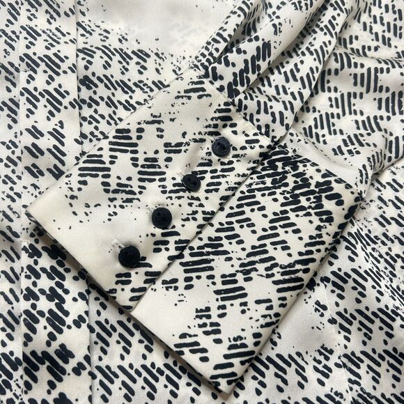 Worthington Women’s L Career button Up Pleated Collar Geometric multi Cream - Picture 3 of 12